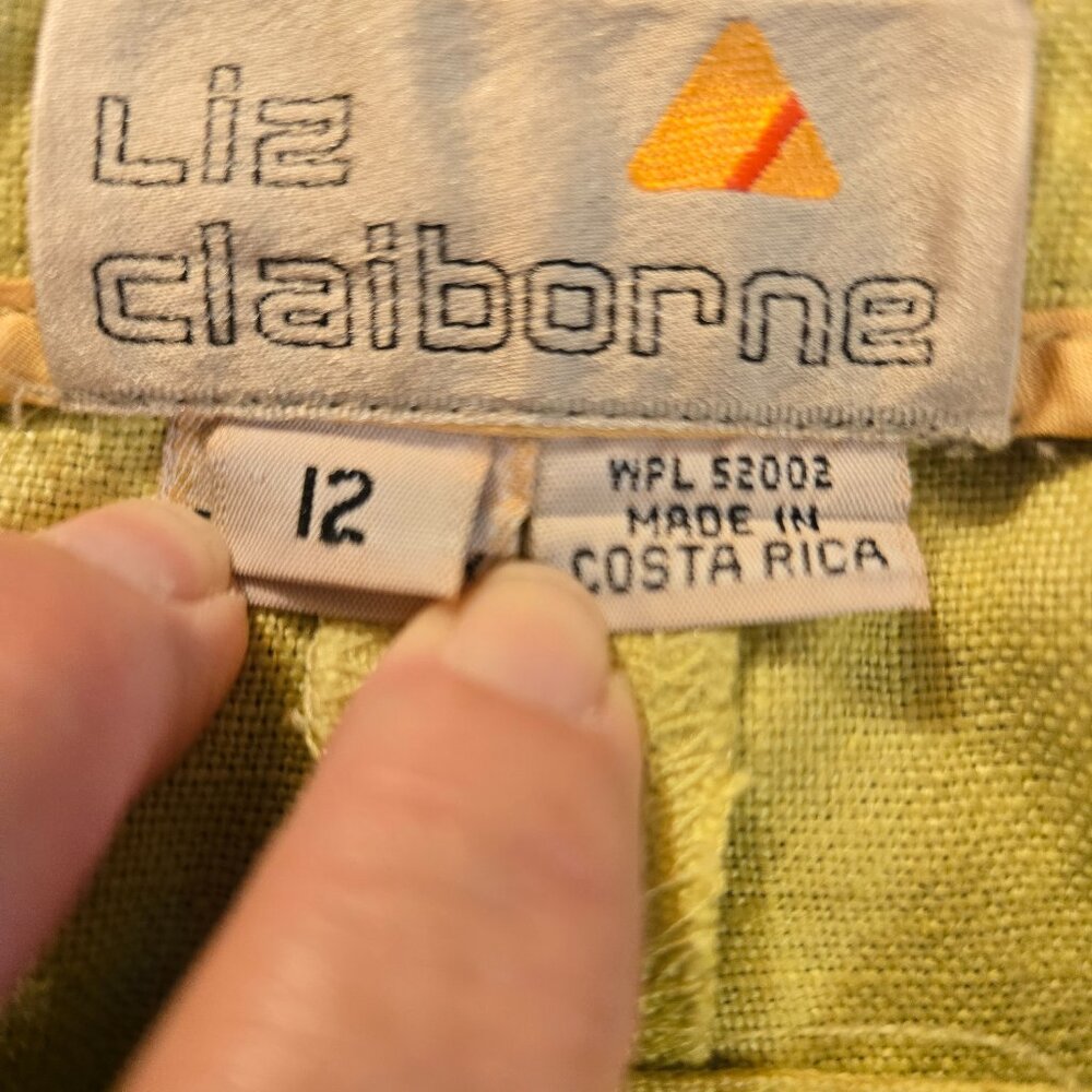 Women's Pants Chartreuse Liz Clairborne size 12 Linen Side Zip Pockets 1990s - Picture 9 of 15